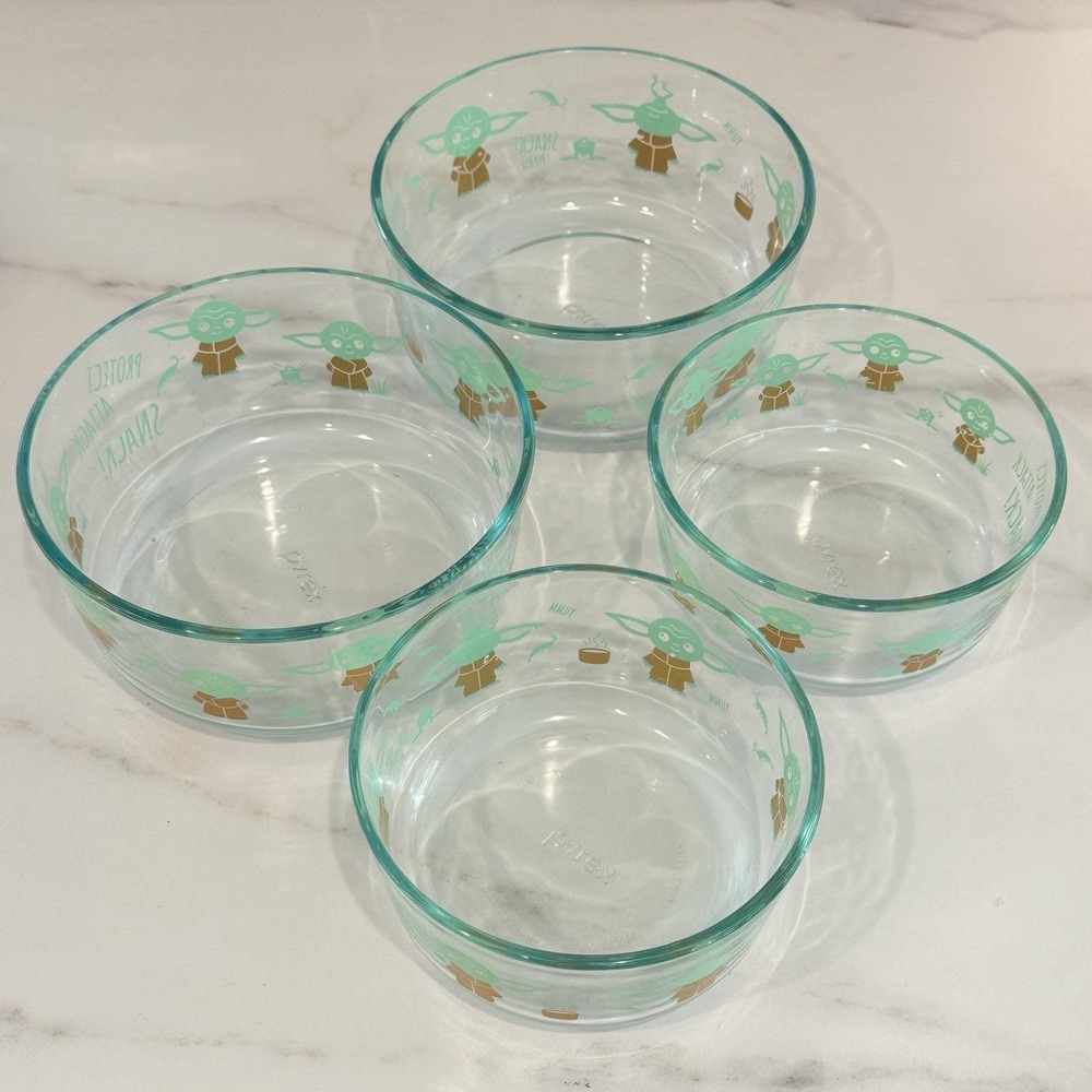 Pyrex Disney Star Wars Grogu Baby Yoda Glass Bowls Set 4 Two Sizes Mandalorian